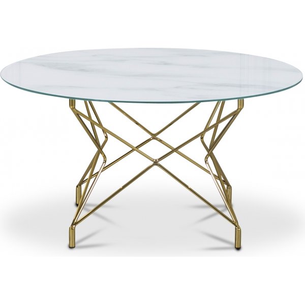 Sofabord Star 90 cm - Hvid marmoreret glas / messingfarvet underdel