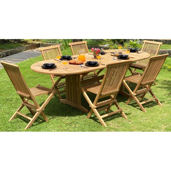 Salt ovalt spisebord 180-240 cm butterfly-funktion - Teaktr + Trolie til mbler