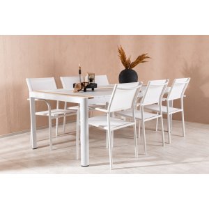 Togo udendrs spisegruppe med 6 Santorini stole - Teak/Hvid