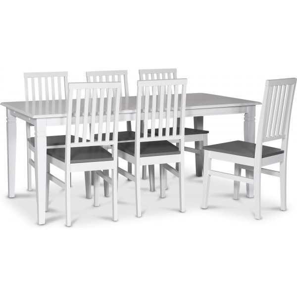 Sandhamn spisebordsst; 180x90 cm bord med 6 stk. Fr spisebordsstole + 6.00 x Servietringe