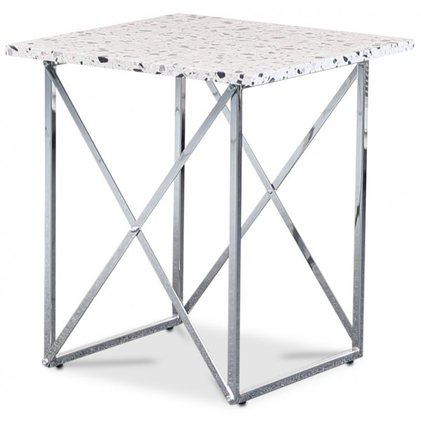 Terrazzo sidebord 50x50 cm - Terrazzo Cosmos & chassis Paladium i krom