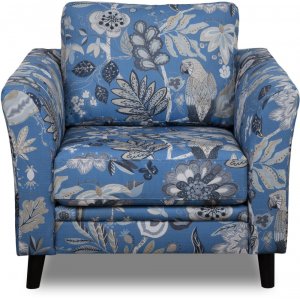 Eker lnestol i blomstret stof - Eden Parrot Blue