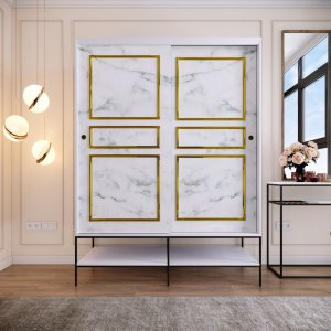 Martin garderobeskab 150 cm - Hvid marmor/guld