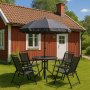 Udendrs gruppebord komplet med 4 stole og parasol