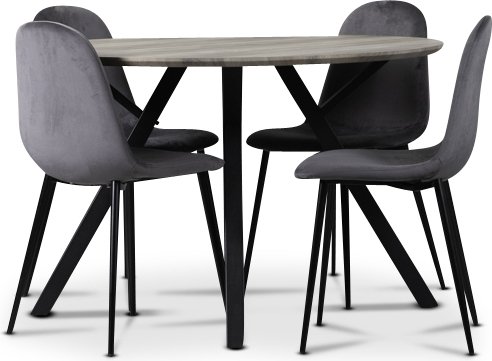 Smokey spisegruppe, rundt spisebord med 4 Carisma fljlstole - Gr + 4.00 x Servietringe