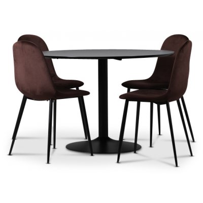 Seat spisegruppe, spisebord med 4 Carisma fljlstole - Sort / Bordeaux