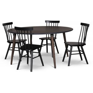 Omni spisegruppe, rundt spisebord 130 cm inkl. 4 Orust sorte udkragningsstole - Rgfarvet eg