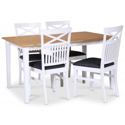 Fr spisebordsst; spisebord 140x90 cm - Hvid/olieret eg med 4 stk. Fr spisebordsstole med grt stofsde
