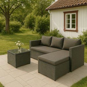 Miami udendørs sofagruppe med bord - Grå kunst-rattan Miami udendørs sofagruppe med bord - Grå kunst-rattan