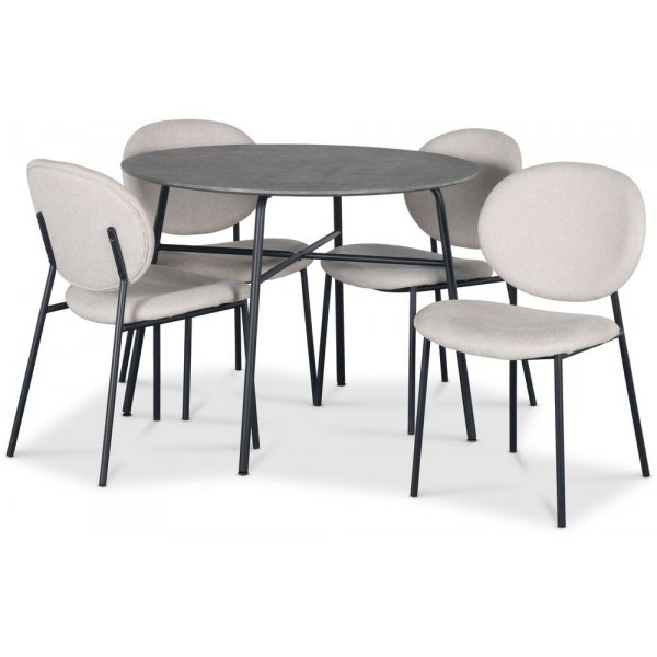 Tofta spisebordsst 100 cm bord i betonimitation + 4 stk. Tofta beige stole
