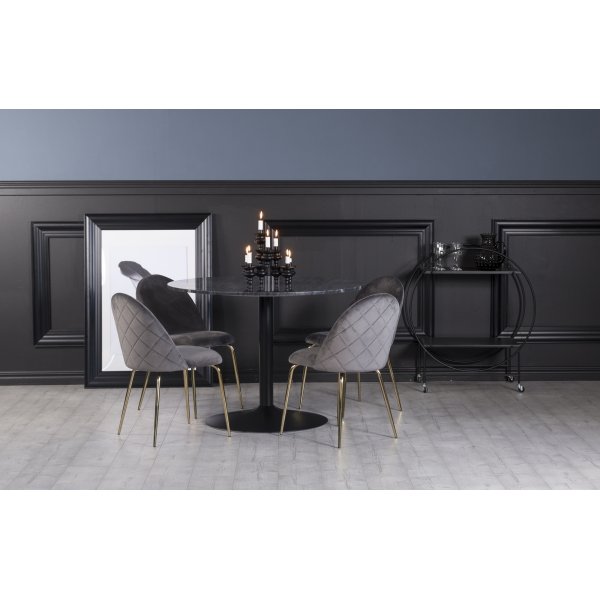 Plaza spisegruppe, marmorbord med 4 stk Plaza fljlsstole - Gr/Sort