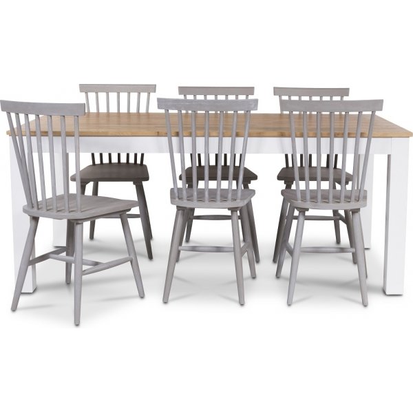 Dalar spisegruppe med knagestole - 180 cm bord hvid/eg med 6 gr knkstole