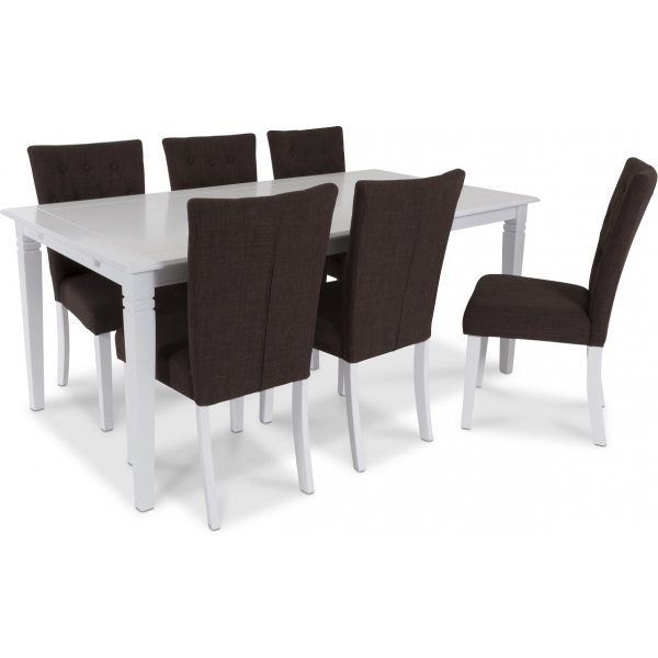 Sandhamn spisebordsst 180 cm med 6 stk. Crocket stole - Hvid / Brun