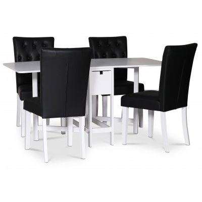 Sandhamn spisebordsst; Klapbord med 4 Crocket stole i sort PU