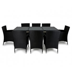 Brantevik udendrs gruppe, bord med 8 stole - Sort syntetisk rattan