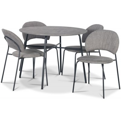 Tofta spisebordssæt Ø100 cm bord i betonimitation + 4 stk. Hogrän grå stole