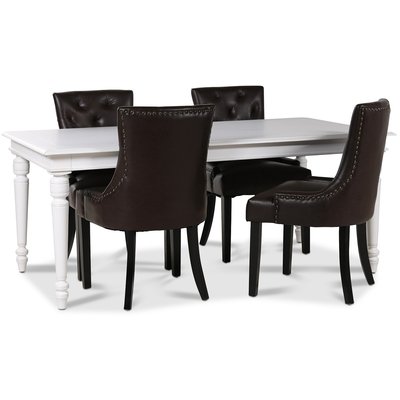 Paris spisegruppe hvidt bord med 4 stk Tuva Eastport stole i brun PU