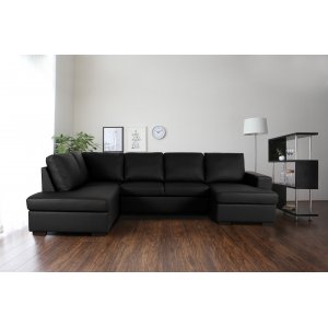 Solna U-sofa i sort PU A3D + Pletfjerner til møbler Solna U-sofa i sort PU A3D + Pletfjerner til møbler