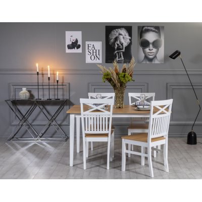 Fr spisebordsst 140 cm inkl. 4 stole med kryds - Eg/hvid