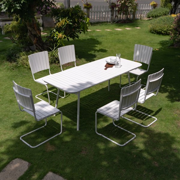 Holmsund fdevaregruppe; bord 180x80 cm med 6 stole - hvid