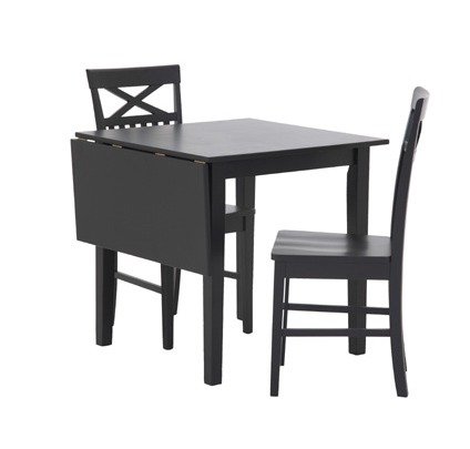 Spisegruppe: Sander bord med klap - Sort - 75 / 110 cm + stole