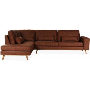 Ranger sofa med ben venstre ende - Cognac lder + Mbelplejest til tekstiler