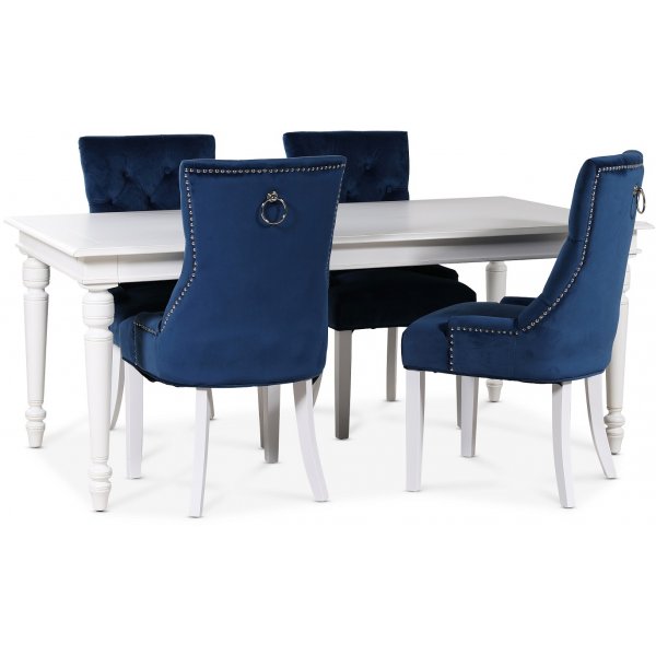 Paris spisegruppe hvidt bord med 4 stk Tuva Decotique stole i bl fljl med baghndtag