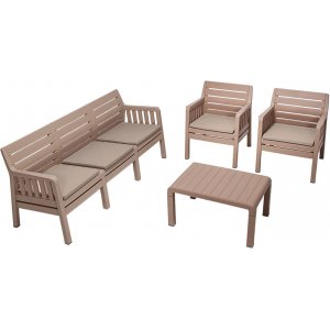 Lara loungegruppe med 3-personers sofa, 2 lnestole og bord - Cappuccino