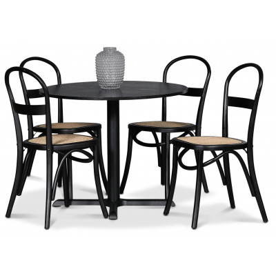 Solano spisebordsst: Bord 90 cm inklusiv 4 stk. Axe stole - Sort Ask / Rattan + Pletfjerner til mbler