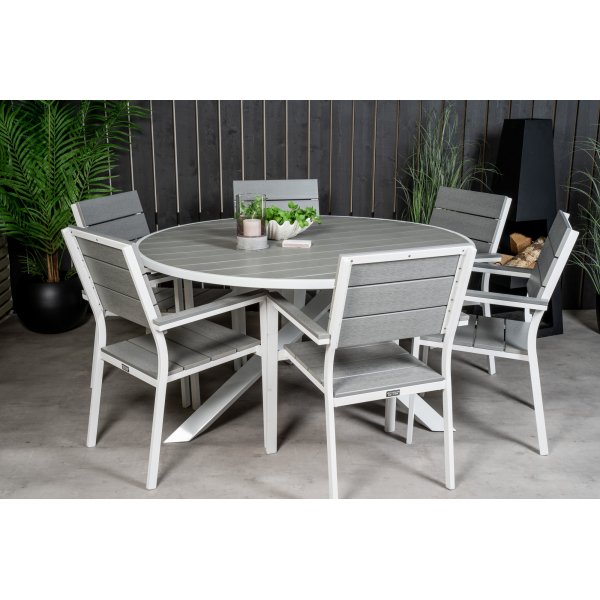 Parma udendrs spisegruppe med 6 niveauer stole - Hvid/Gr