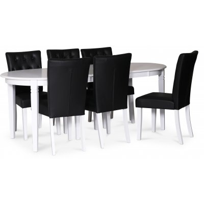Sandhamn spisebordsst; Ovalt bord med 6 stk. Crocket stole i Sort PU + 4.00 x Mbelfdder