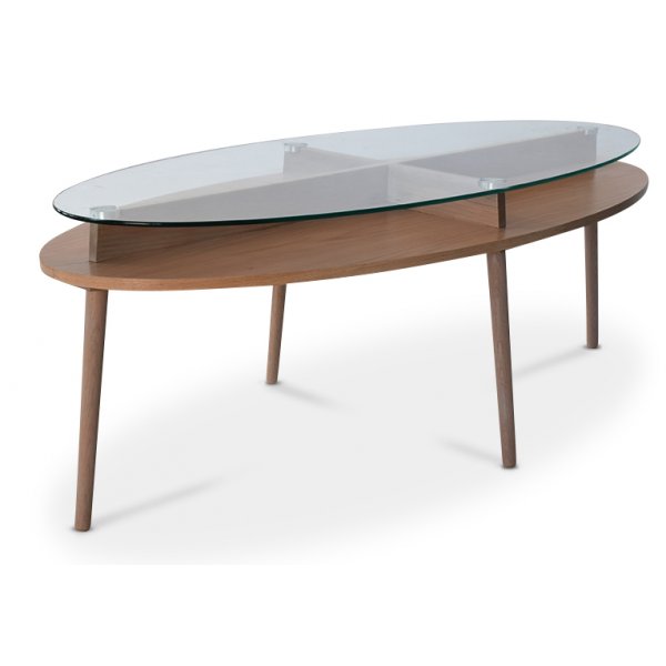 Solo sofabord 140 - Lys eg / glas