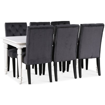 Paris spisegruppe 180 cm bord hvid + 6 Ventos spisestole gr fljl