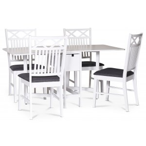 Sandhamn spisebordsst; Klapbord med 4 stk. stole med dobbeltkryds i ryggen