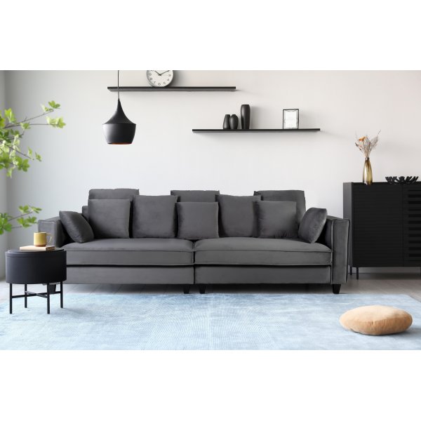 Brandy Lounge 4-personers sofa XL - Mrkgr (fljl) + Pletfjerner til mbler