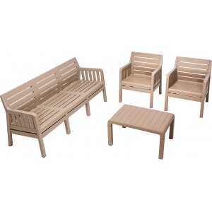 Lara loungegruppe med 3-personers sofa, 2 lnestole og bord uden hynder - Cappuccino