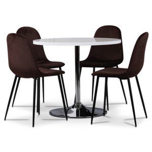 Tiana spisegruppe, rundt spisebord med 4 Carisma fljlsstole - Hvid/Bordeaux