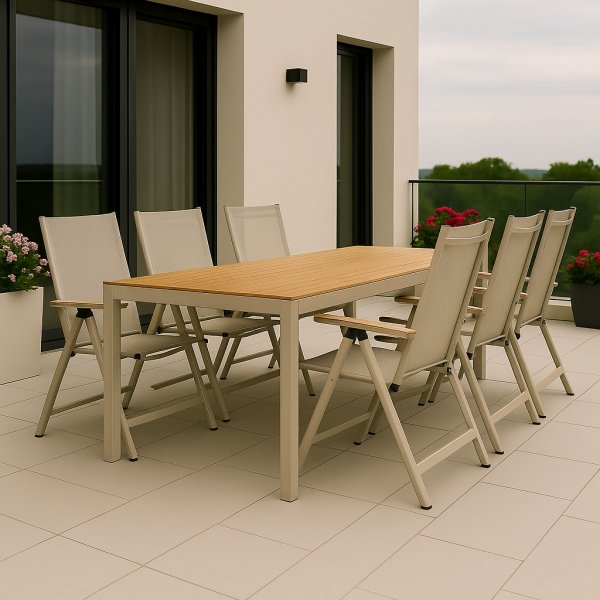 Spisest med 6 stole og bord 205 x 90 cm beige/eg - Las Vegas/Svea