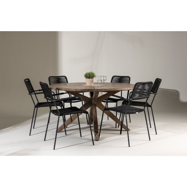 Rosario udendrs spisest med 6 Lindos stole - Natur/Sort