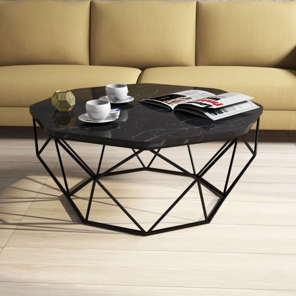 Diamond sofabord 90 x 90 cm - Sort marmor