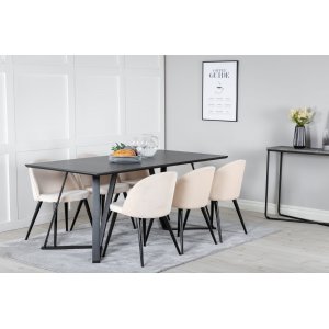 Marina spisestuesæt med 6 fløjlsstole - Sort/Beige Marina spisestuesæt med 6 fløjlsstole - Sort/Beige