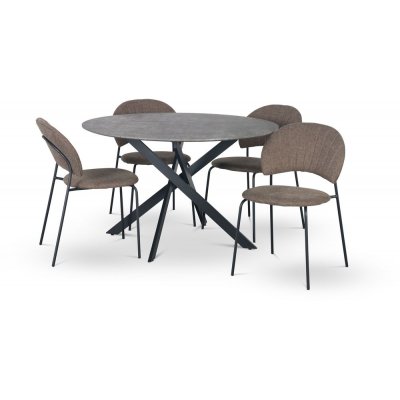 Hogrn spisebordsst 120 cm bord i betonimitation + 4 stk. Hogrn brune stole