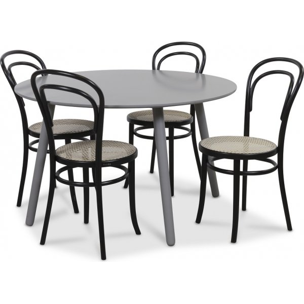Rosvik spisegruppe grt rundt bordet med 4 Thonet stole - gr / sort