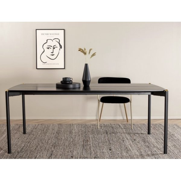 Spisebord Pelle 190x90 cm - Sortbejdset eg / Messing