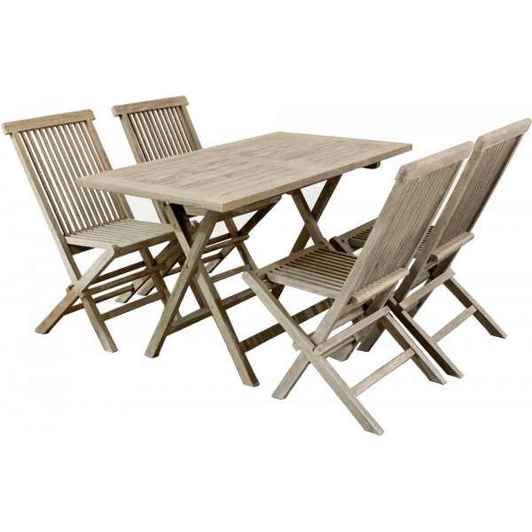Salt udendrs spisegruppe sammenklappeligt spisebord 120x70 cm med 4 spisebordsstole - Gr teaktr