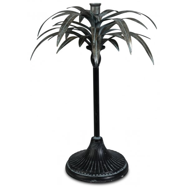 Lysestage palmeblade H45cm - Gammelt slv