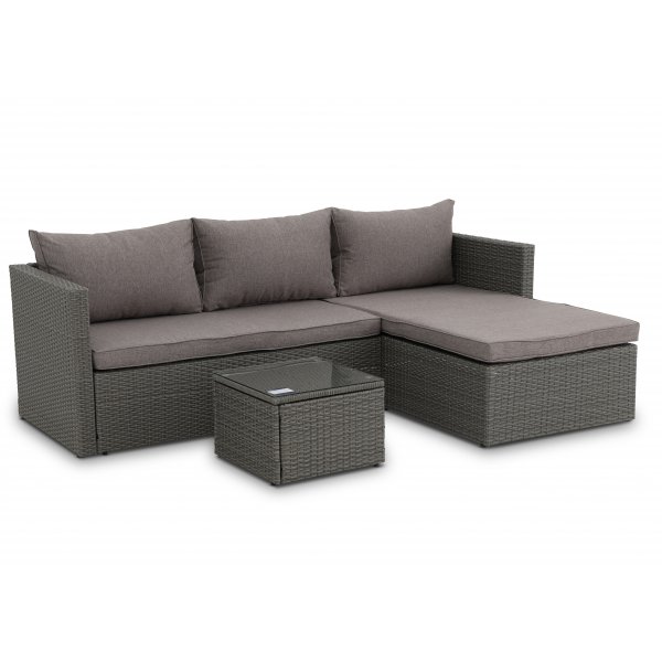 Miami udendrs sofagruppe med bord - Gr kunst-rattan