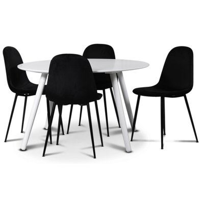 Rosvik spisegruppe, spisebord med 4 stk Carisma fljlstole - Hvid / sort