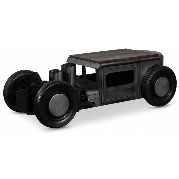Vintage Rat Rod sofabord med vinreol - Metal/mango