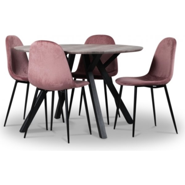 Smokey spisegruppe, rundt spisebord med 4 stk. Carisma fljlsstole - Koral + 4.00 x Servietringe